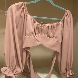 Mauve cropped puff shoulder sleeve blouse